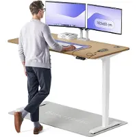 Desktronic HomePro Bureau électrique réglable en hauteur 160x80cm chêne massif/blancavec fonction mémoire, technologie anti-collision, ports de charge USB-A et USB-C