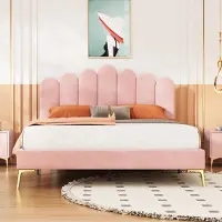 Sweiko Lit rembourré Lit double 140 x 200 cm, cadre de lit avec tête de lit et sommier à lattes, lit d'adolescent adulte,Rose