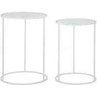 Mauro Ferretti Tables Basses White Harts En Métal Blanc Et Plateau En Verre - Ø 43X60 Et Ø 38X55 Cm - Un Design Essentiel Et Raffiné Pour Des Environnements Glamour