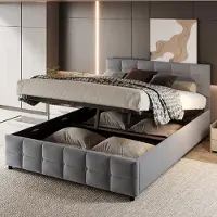 Sweiko Lit rembourré180x200cm, sommier à lattes, lit simple hydraulique, tissu velours hollandais, gris