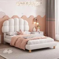 Sweiko 90x200cm Lit simple, Lit d'enfant, Lit de jeune, Lit rembourré, Sommier à lattes en bois, Toison circulaire, Blanc