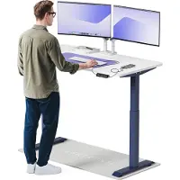 Desktronic HomeOne Bureau électrique réglable en hauteur 140x70cm bleu/blanc avec fonction mémoire, technologie anti-collision, ports de recharge USB-A et USB-C