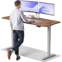 Desktronic HomePro Bureau électrique réglable en hauteur 180x80cm gris/noyer avec fonction mémoire, technologie anti-collision, ports de chargement USB-A et USB-C