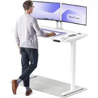 Desktronic HomePro Bureau électrique réglable en hauteur 140x70cm blanc/blanc avec fonction mémoire, technologie anti-collision, ports de recharge USB-A et USB-C
