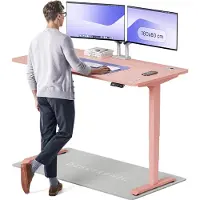 Desktronic HomePro Bureau électrique réglable en hauteur 160x80cm rose/rose avec fonction mémoire, technologie anti-collision, ports de recharge USB-A et USB-C
