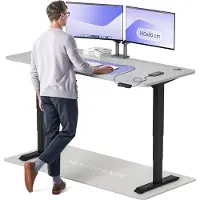Desktronic HomePro Bureau électrique réglable en hauteur 180x80cm noir/gris avec fonction mémoire, technologie anti-collision, ports de recharge USB-A et USB-C