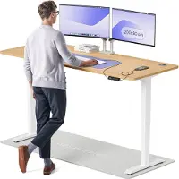 Desktronic HomePro Bureau électrique réglable en hauteur 200x80cm blanc/chêne avec fonction mémoire, technologie anti-collision, ports de recharge USB-A et USB-C