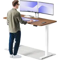 Desktronic HomeOne Bureau électrique réglable en hauteur 160x80cm blanc/noyer avec fonction mémoire, technologie anti-collision, ports de recharge USB-A et USB-C