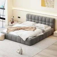Sweiko Lit rembourré 140 x 190 cm, Lit d'adolescent, Lit double avec dossier souple, Lit plat avec encadrement rembourré, Gris ,Sans matelas