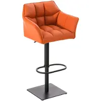CLP Tabouret de bar Damaso, revêtement en similicuir, pivotant, réglable en hauteur en continu jusqu'à 240 kg, structure orange, couleur noire