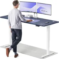 Desktronic HomePro Bureau électrique réglable en hauteur 200x80cm blanc/bleu avec fonction mémoire, technologie anti-collision, ports de chargement USB-A et USB-C