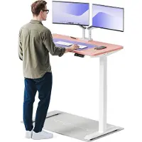 Desktronic HomeOne Bureau électrique réglable en hauteur 120x60cm blanc/rose avec fonction mémoire, technologie anti-collision, ports de charge USB-A et USB-C