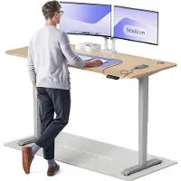Desktronic HomePro Bureau électrique réglable en hauteur 180x80cm bambou/gris avec fonction mémoire, technologie anti-collision, ports de charge USB-A et USB-C