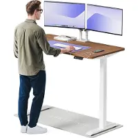 Desktronic HomeOne Bureau électrique réglable en hauteur 140x70cm blanc/noyer avec fonction mémoire, technologie anti-collision, ports de recharge USB-A et USB-C