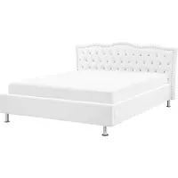 Beliani Lit Cuir éco blanc 140 x 200 cm avec tête de lit décorative avec cristaux et clous