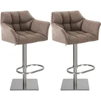 CLP Lot de 2 tabourets de bar Damaso, revêtement en tissu, pivotants et réglables en hauteur, charge maximale 240 kg, piètement couleur terre brune, finition acier inoxydable