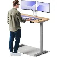 Desktronic HomeOne Bureau électrique réglable en hauteur 120x60cm gris/chêne avec fonction mémoire, technologie anti-collision, ports de recharge USB-A et USB-C