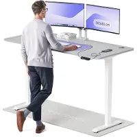 Desktronic HomePro Bureau électrique réglable en hauteur 180x80cm blanc/gris avec fonction mémoire, technologie anti-collision, ports de recharge USB-A et USB-C