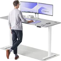 Desktronic HomePro Bureau électrique réglable en hauteur 200x80cm blanc/gris avec fonction mémoire, technologie anti-collision, ports de charge USB-A et USB-C