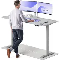 Desktronic HomePro Bureau électrique réglable en hauteur 180x80cm gris/gris avec fonction mémoire, technologie anti-collision, ports de recharge USB-A et USB-C