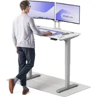 Desktronic HomePro Bureau électrique réglable en hauteur 120x60cm gris/blanc avec fonction mémoire, technologie anti-collision, ports de recharge USB-A et USB-C