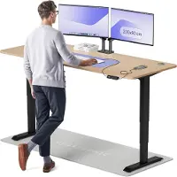 Desktronic HomePro Bureau électrique réglable en hauteur 200x80cm bambou/noiravec fonction mémoire, technologie anti-collision, ports de charge USB-A et USB-C