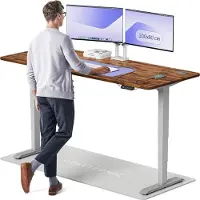 Desktronic HomePro Bureau électrique réglable en hauteur 200x80cm Noyer massif/Grisite Fonction mémoire, technologie anti-collision, ports de charge USB-A et USB-C