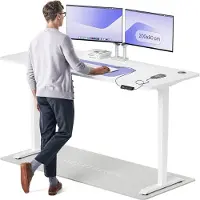 Desktronic HomePro Bureau électrique réglable en hauteur 200x80cm blanc/blanc avec fonction mémoire, technologie anti-collision, ports de recharge USB-A et USB-C