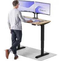 Desktronic HomePro Bureau électrique réglable en hauteur 120x60cm bambou/noiravec fonction mémoire, technologie anti-collision, ports de chargement USB-A et USB-C