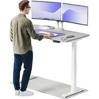 Desktronic HomeOne Bureau électrique réglable en hauteur 140x70cm blanc/gris avec fonction mémoire, technologie anti-collision, ports de recharge USB-A et USB-C