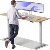 Desktronic HomePro Bureau électrique réglable en hauteur 200x80cm bambou/gris avec fonction mémoire, technologie anti-collision, ports de charge USB-A et USB-C