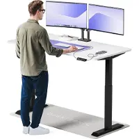 Desktronic HomeOne Bureau électrique réglable en hauteur 160x80cm noir/blanc avec fonction mémoire, technologie anti-collision, ports de chargement USB-A et USB-C