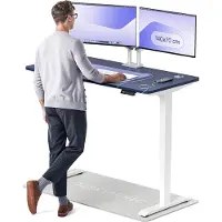 Desktronic HomePro Bureau électrique réglable en hauteur 140x70cm blanc/bleu avec fonction mémoire, technologie anti-collision, ports de chargement USB-A et USB-C