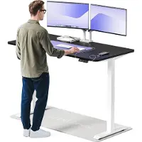 Desktronic HomeOne Bureau électrique réglable en hauteur 160x80cm blanc/noir avec fonction mémoire, technologie anti-collision, ports de charge USB-A et USB-C