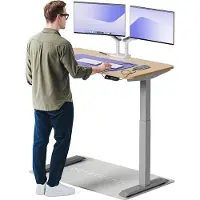 Desktronic HomeOne Bureau électrique réglable en hauteur 120x60cm bambou/gris avec fonction mémoire, technologie anti-collision, ports de charge USB-A et USB-C