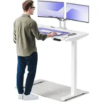 Desktronic HomeOne Bureau électrique réglable en hauteur 120x60cm blanc/blanc avec fonction mémoire, technologie anti-collision, ports de recharge USB-A et USB-C