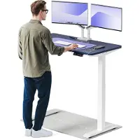 Desktronic HomeOne Bureau électrique réglable en hauteur 120x60cm blanc/bleu avec fonction mémoire, technologie anti-collision, ports de recharge USB-A et USB-C