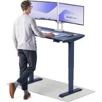 Desktronic HomePro Bureau électrique réglable en hauteur 120x60cm bleu/bleu avec fonction mémoire, technologie anti-collision, ports de chargement USB-A et USB-C