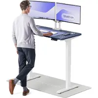 Desktronic HomePro Bureau électrique réglable en hauteur 120x60cm blanc/bleu avec fonction mémoire, technologie anti-collision, ports de chargement USB-A et USB-C