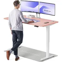 Desktronic HomePro Bureau électrique réglable en hauteur 160x80cm blanc/rose avec fonction mémoire, technologie anti-collision, ports de recharge USB-A et USB-C