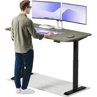 Desktronic HomeOne Bureau électrique réglable en hauteur 160x80cm noir/vert avec fonction mémoire, technologie anti-collision, ports de recharge USB-A et USB-C