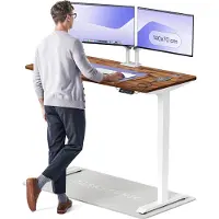 Desktronic HomePro Bureau électrique réglable en hauteur 140x70cm Noyer massif/Blancavec fonction mémoire, technologie anti-collision, ports de chargement USB-A et USB-C