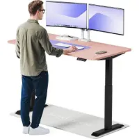 Desktronic HomeOne Bureau électrique réglable en hauteur 160x80cm noir/rose avec fonction mémoire, technologie anti-collision, ports de recharge USB-A et USB-C