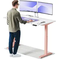 Desktronic HomeOne Bureau électrique réglable en hauteur 160x80cm rose/blanc avec fonction mémoire, technologie anti-collision, ports de charge USB-A et USB-C