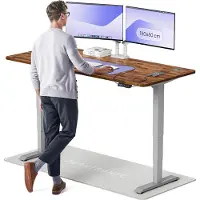 Desktronic HomePro Bureau électrique réglable en hauteur 180x80cm Noyer massif/Grisite Fonction mémoire, technologie anti-collision, ports de chargement USB-A et USB-C
