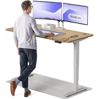 Desktronic HomePro Bureau électrique réglable en hauteur 160x80cm Chêne massif/Graumit Fonction mémoire, technologie anti-collision, ports de chargement USB-A et USB-C