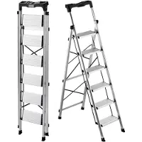 Vevor Escabeau Pliant 6 Marches Marchepied Pliable Charge 150 kg Échelle Domestique Alliage d'Aluminium pour Travaux Ménagers