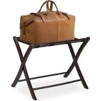 Relaxdays Porte-bagages en bois, pliable, support à bagages, rangement pour valises, pour bagages de voyage, H x l x P : 52,5 x 66,5 x 48 cm, marron