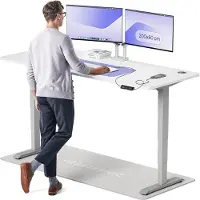 Desktronic HomePro Bureau électrique réglable en hauteur 200x80cm gris/blanc avec fonction mémoire, technologie anti-collision, ports de chargement USB-A et USB-C