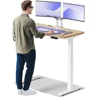 Desktronic HomeOne Bureau électrique réglable en hauteur 120x60cm bambou/blanc avec fonction mémoire, technologie anti-collision, ports de charge USB-A et USB-C